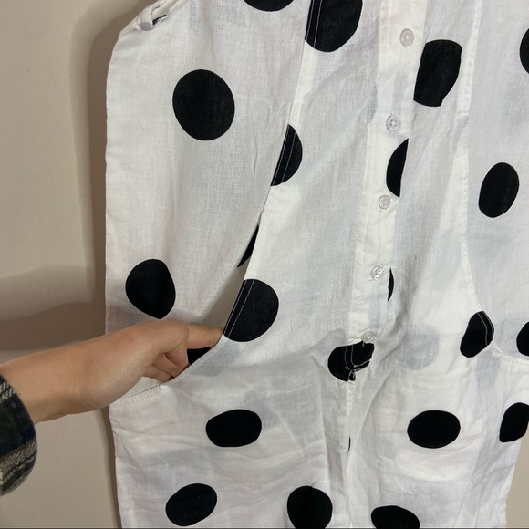 ASOS DESIGN BUTTON FRONT LINEN MINIMALIST THROW ON JUMPSUIT IN MONO DOT … - Picture 7 of 11